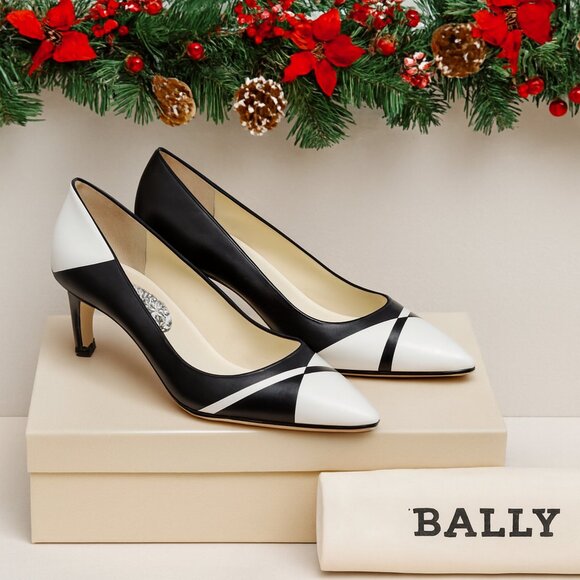 Bally Designer Pumps | Black & White Leather | Size 8.5 M | With Box Dust bag - Picture 1 of 14